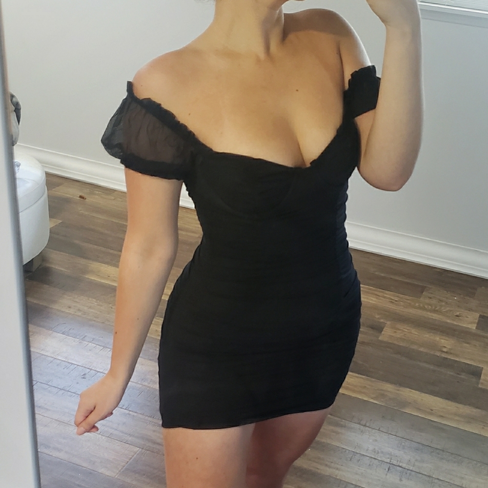 Black Ruched Mini Dress